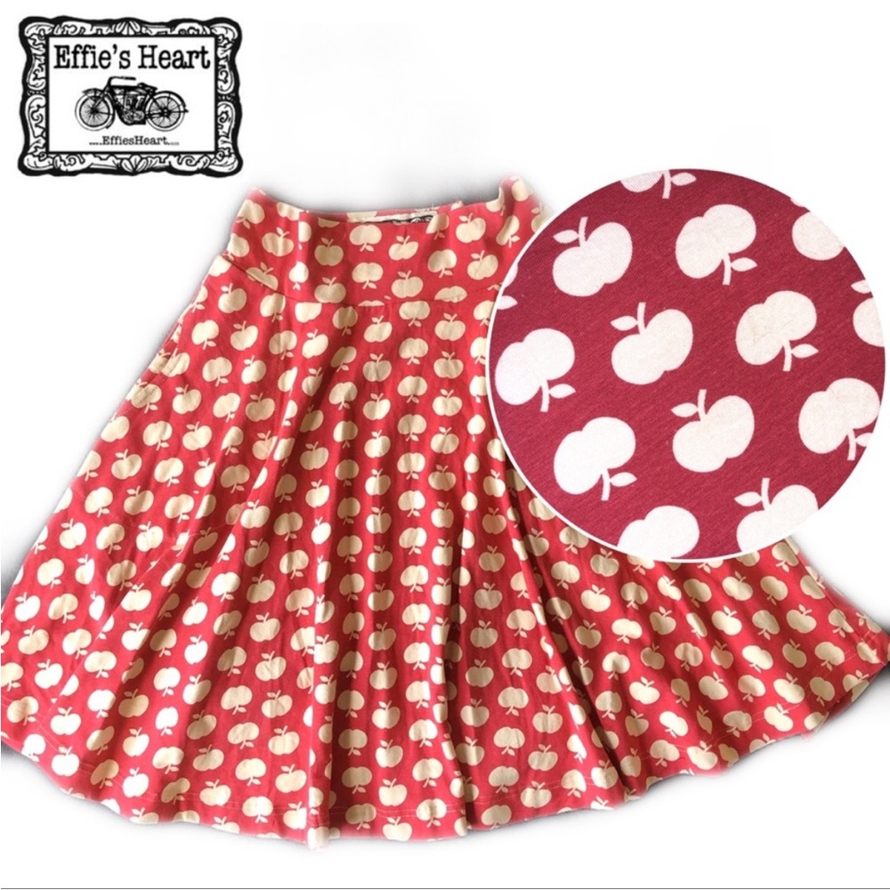 Effie’s Heart red apple skirt retro pinup novelty print - cream red stretchy L - Picture 4 of 6